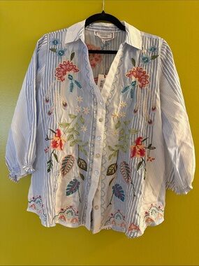 Johnny Was Embroidered Boho Blouse NWT Size XS
